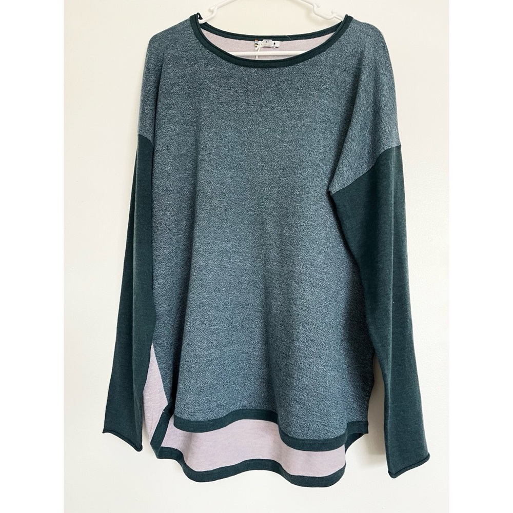 NWT Smartwool Womens Shadow Pine Colorblock Crew Sweater in Mist Blue Si…